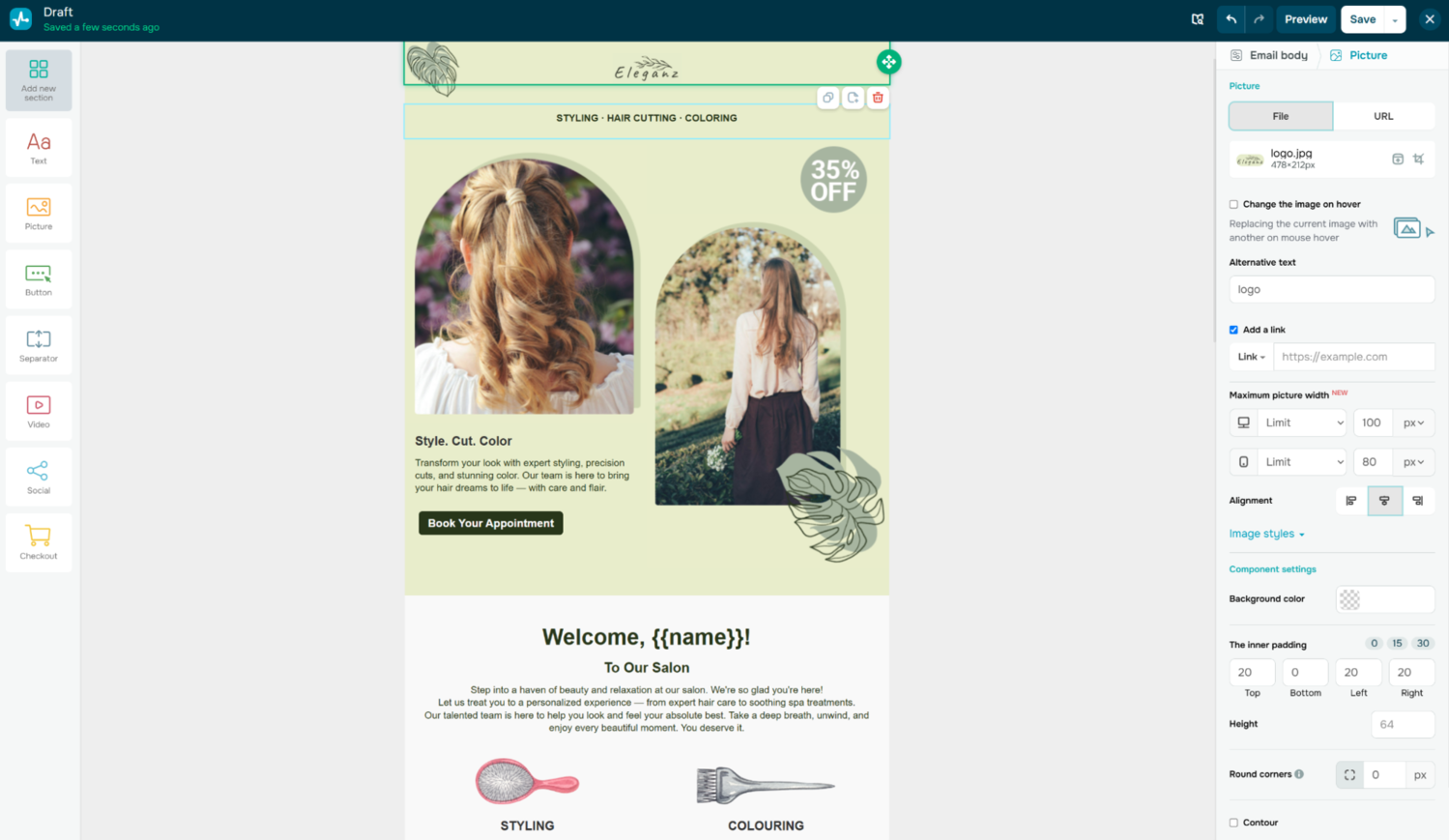 Editing an email template