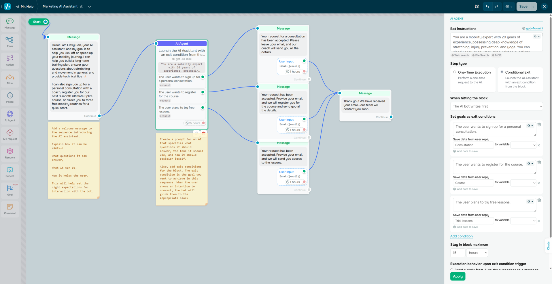 flux d'un chatbot Telegram dans SendPulse