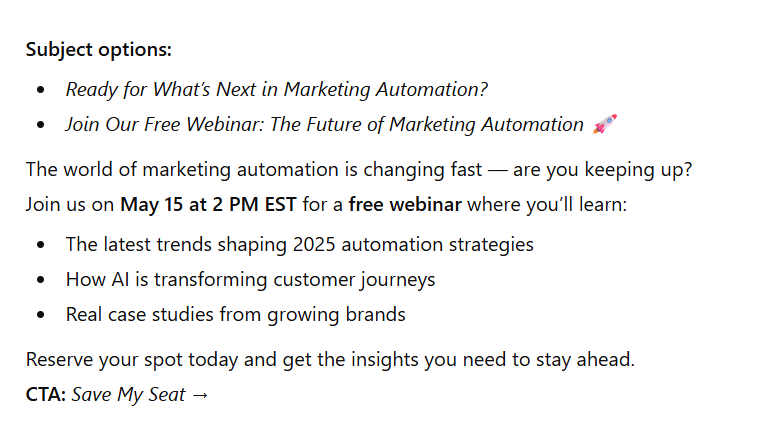 texte d'email généré par l'IA