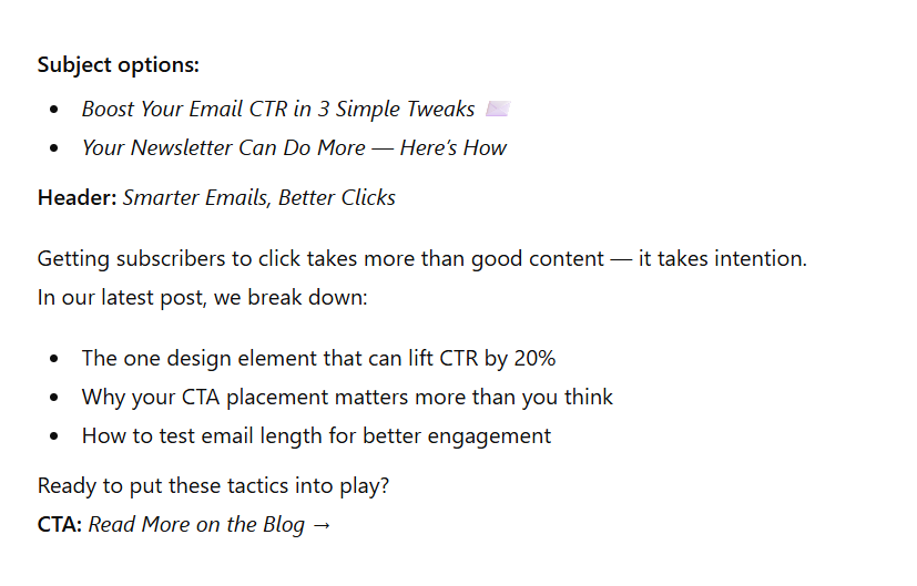 texte d'email généré par l'IAI