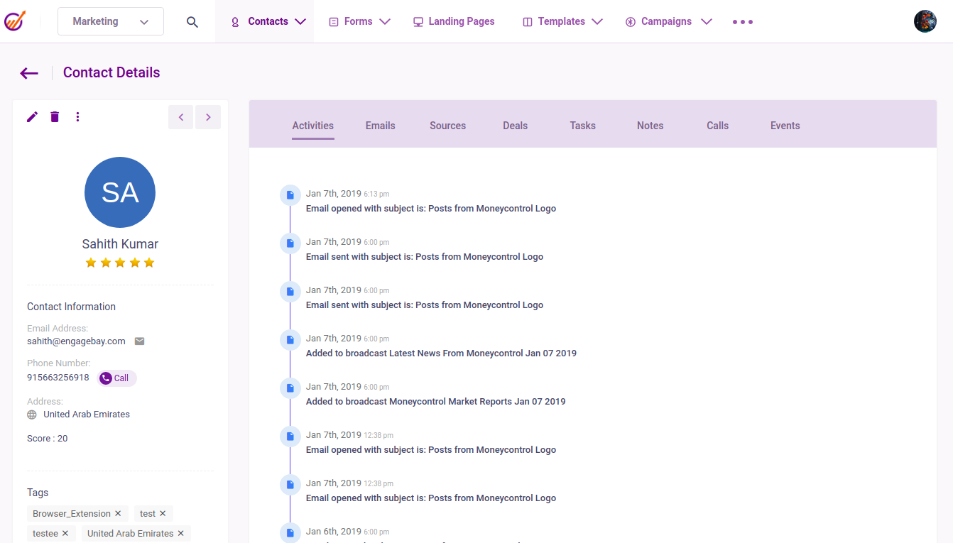 detailed contact profile