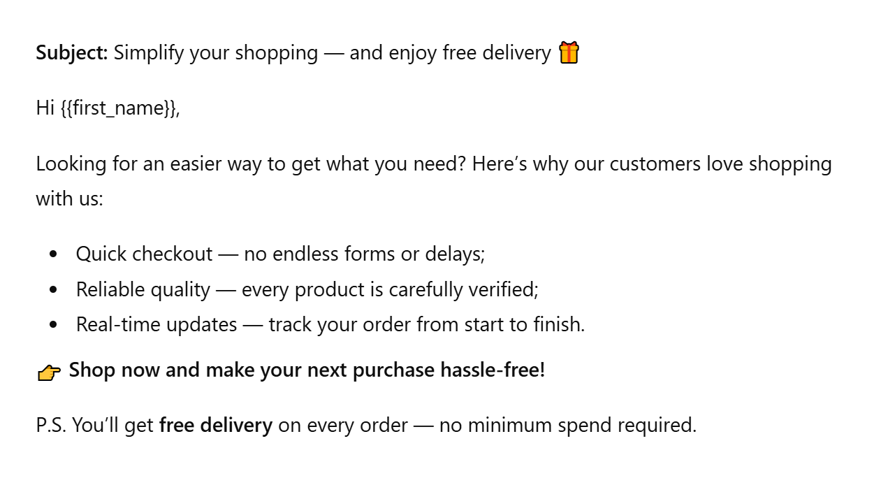 texte d'email généré par l'IA