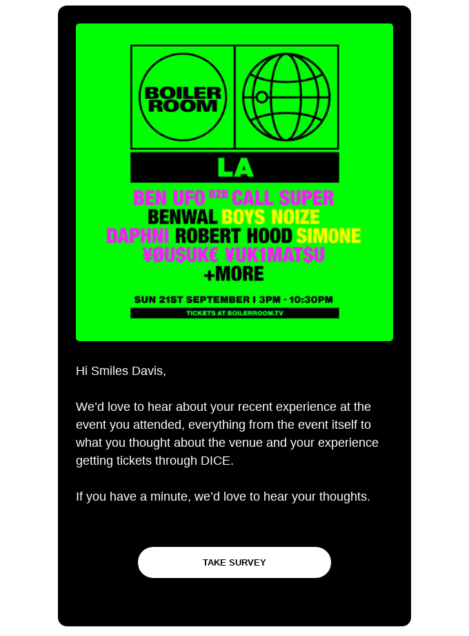 Post-event survey email 