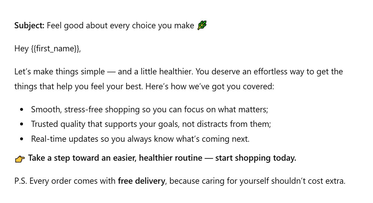 texte d'email généré par l'IA