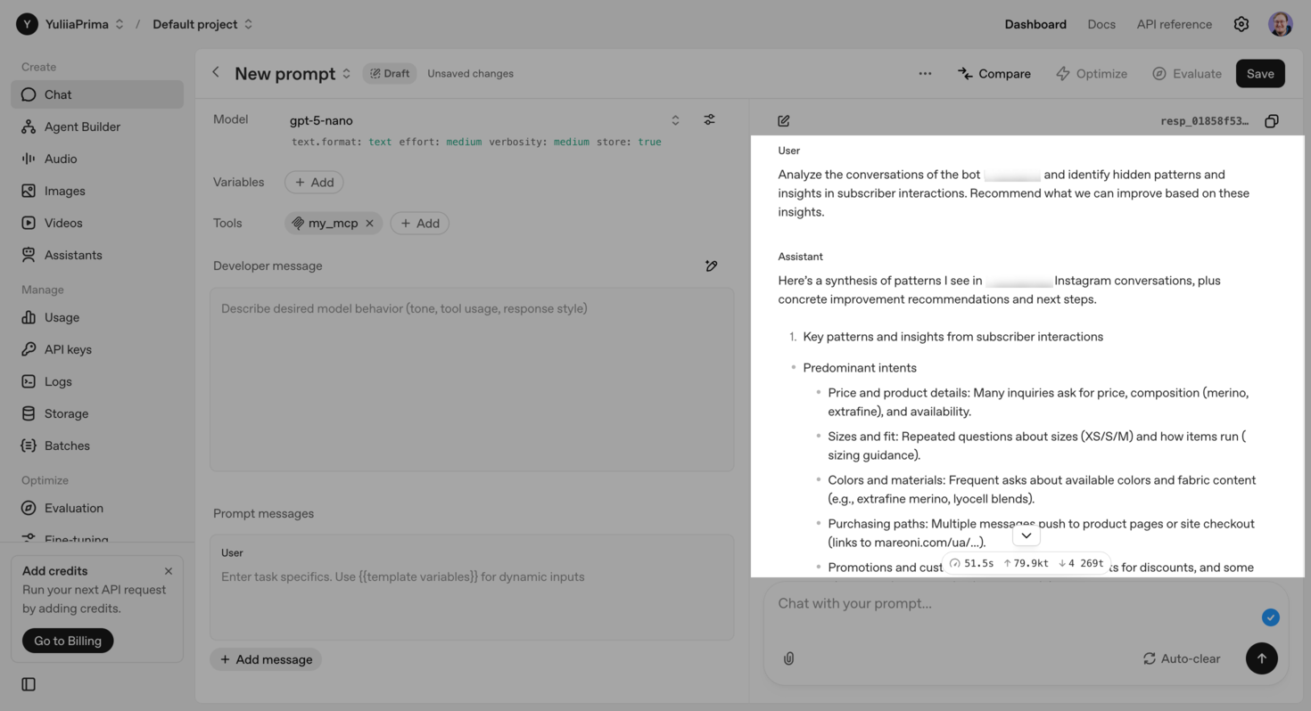 Utilisation du serveur MCP de SendPulse pour analyser les conversations DM Instagram