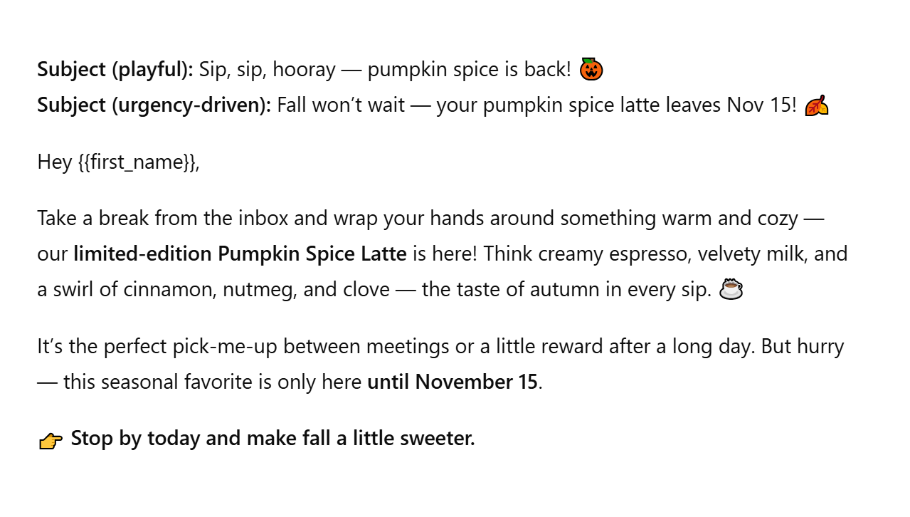 texte d'email généré par l'IA