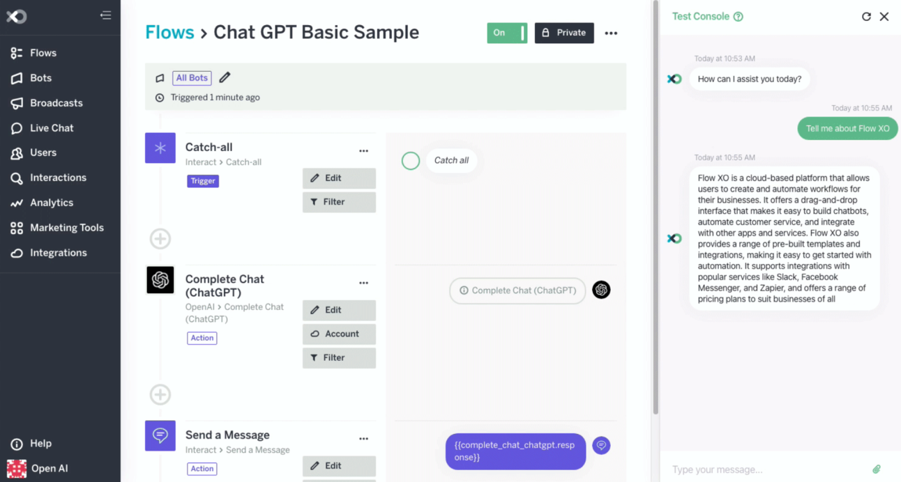 Налаштування інтеграції з ChatGPT. Джерело: FlowXO