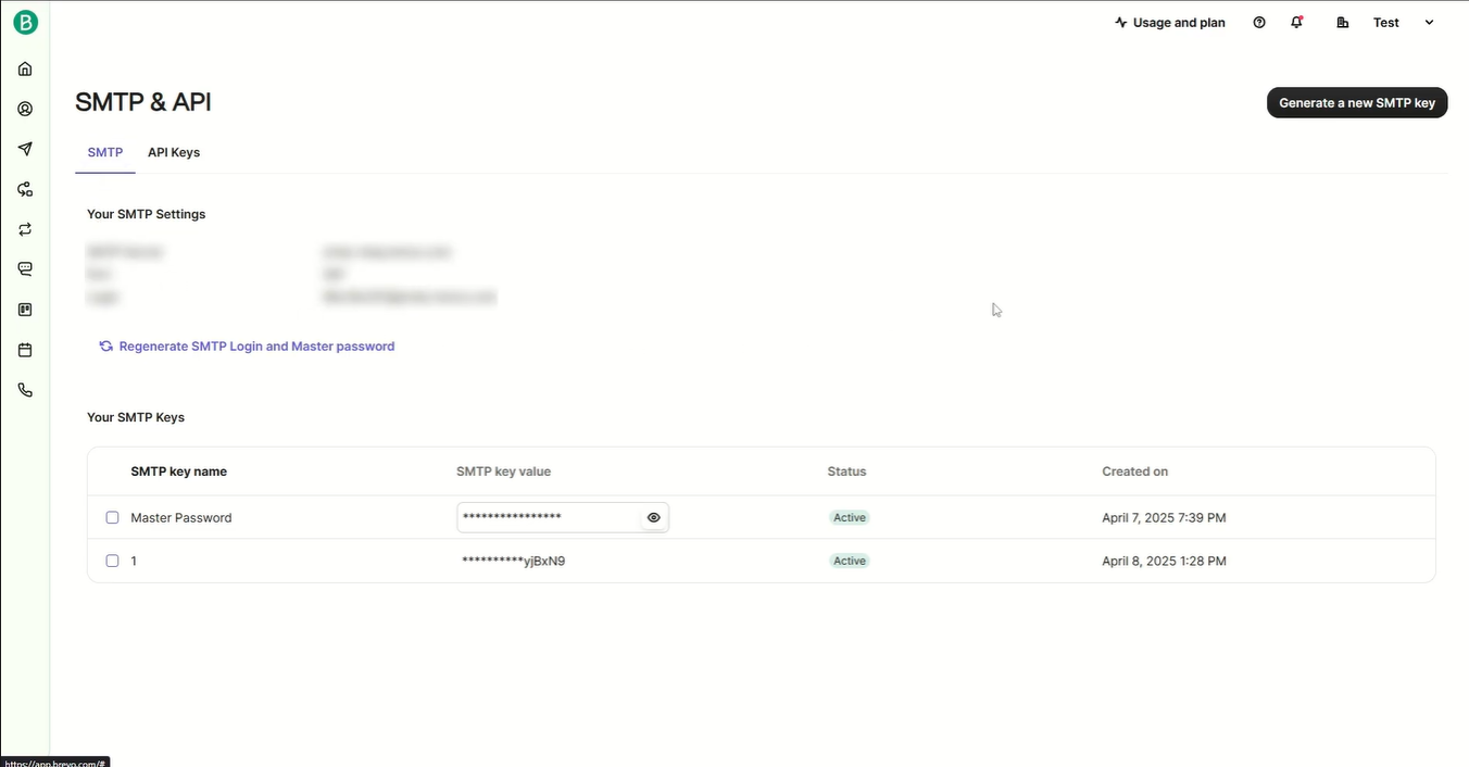Interfaz de servicios SMTP de Brevo