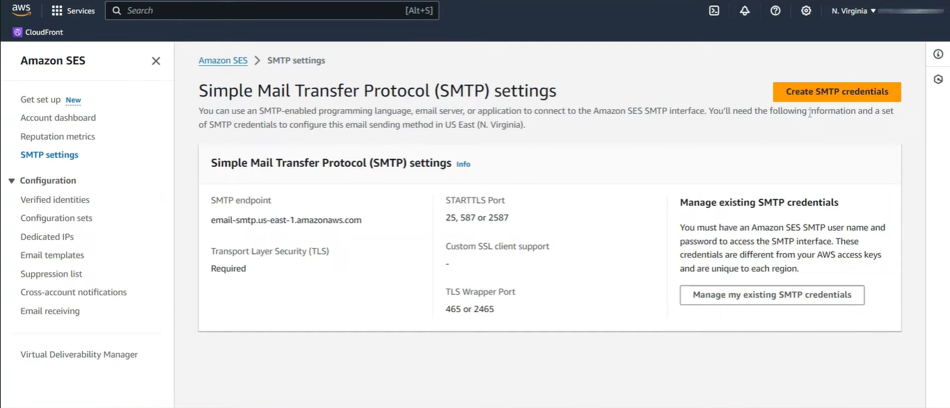 interfaz del servicio SMTP de Amazon SES