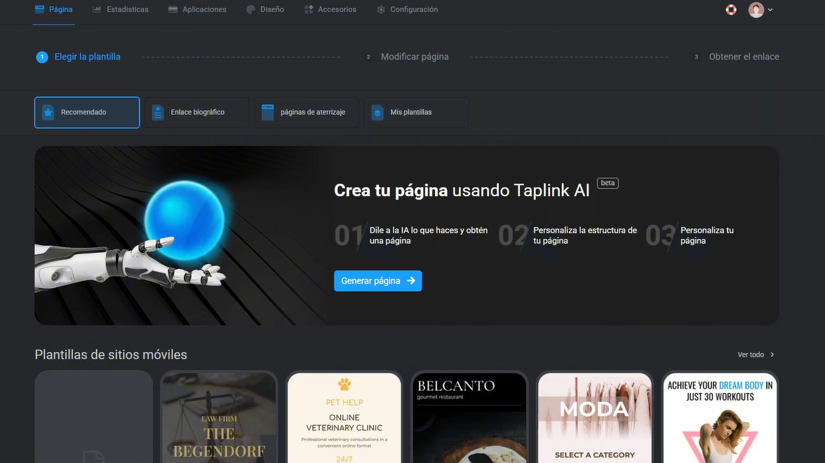 Taplink ayuda a crear páginas de enlace de biografía 