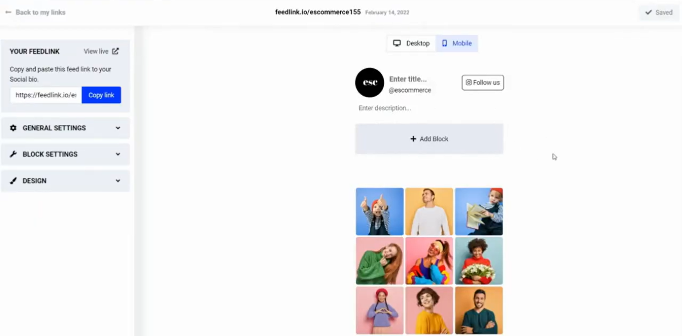 Feedlink permite diseñar páginas de enlace biográfico