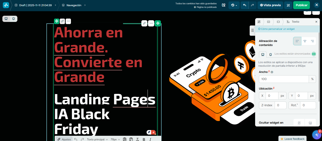 Herramienta de SendPulse para el diseño de landing pages Black Friday atractivas