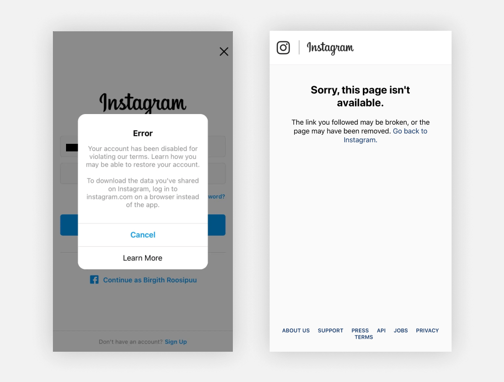 Приклад повідомлення про перманентний бан акаунту