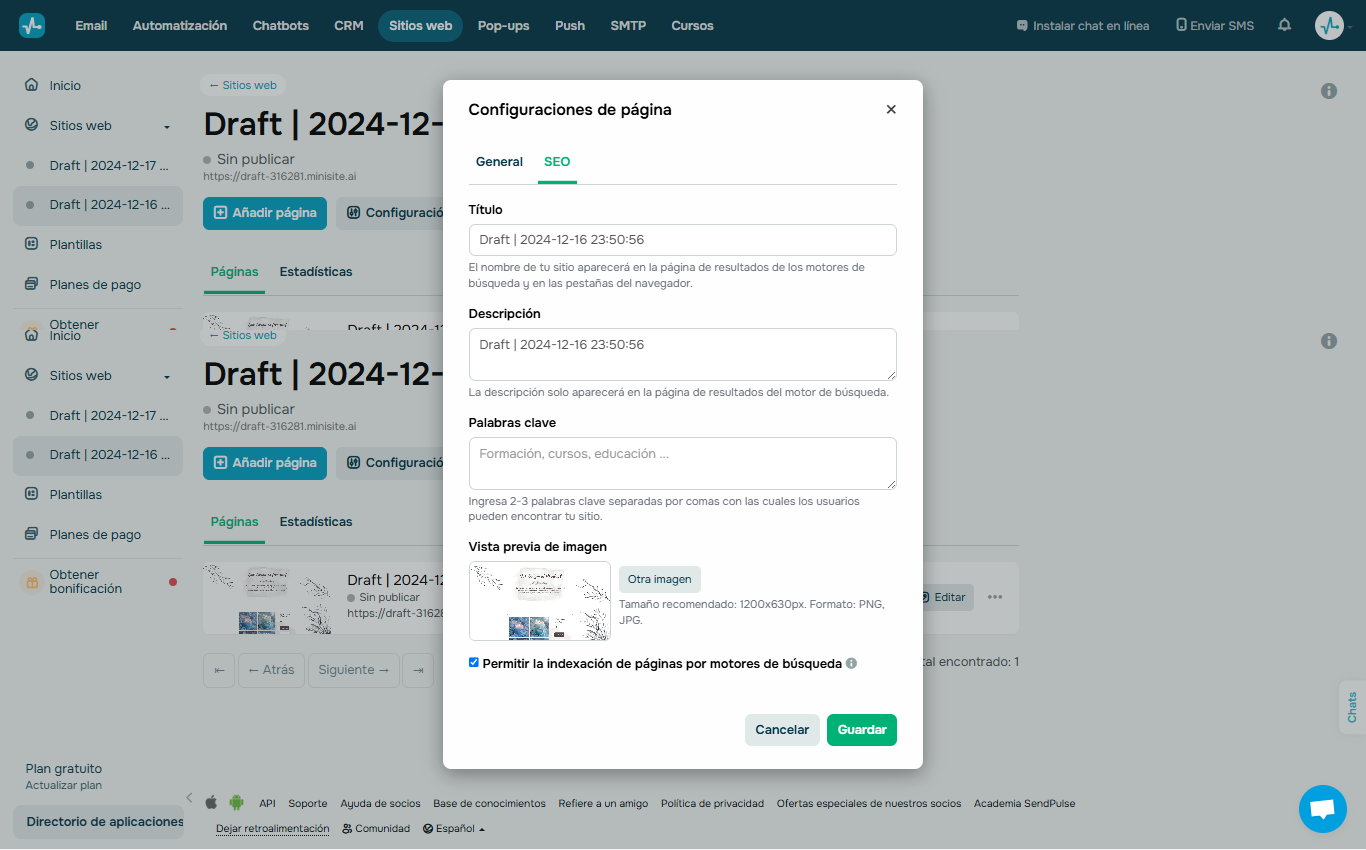 SendPulse ayuda al análisis SEO de landing pages 