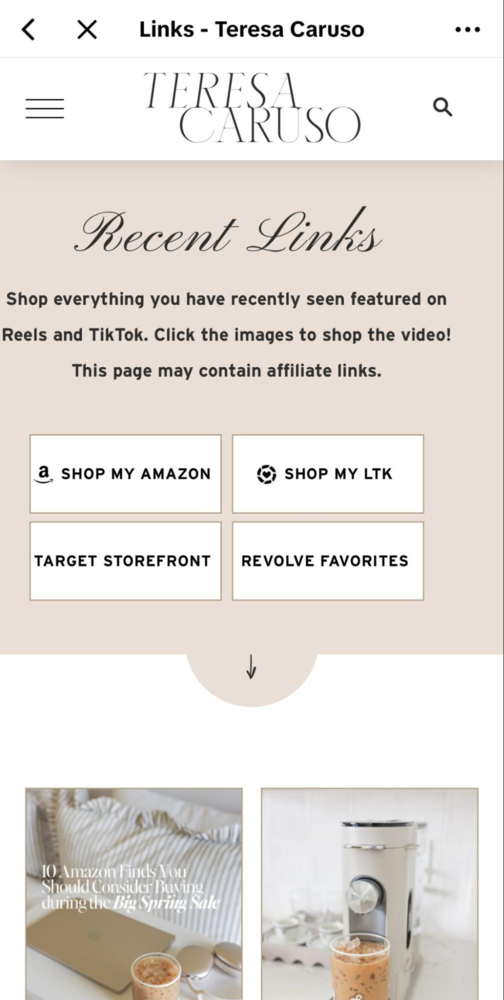 Captura de pantalla de una página de link en bio para TikTok