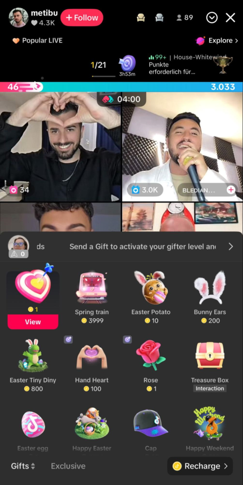 Ejemplo de cómo ganar dinero en TikTok con regalos durante transmisión en vivo.