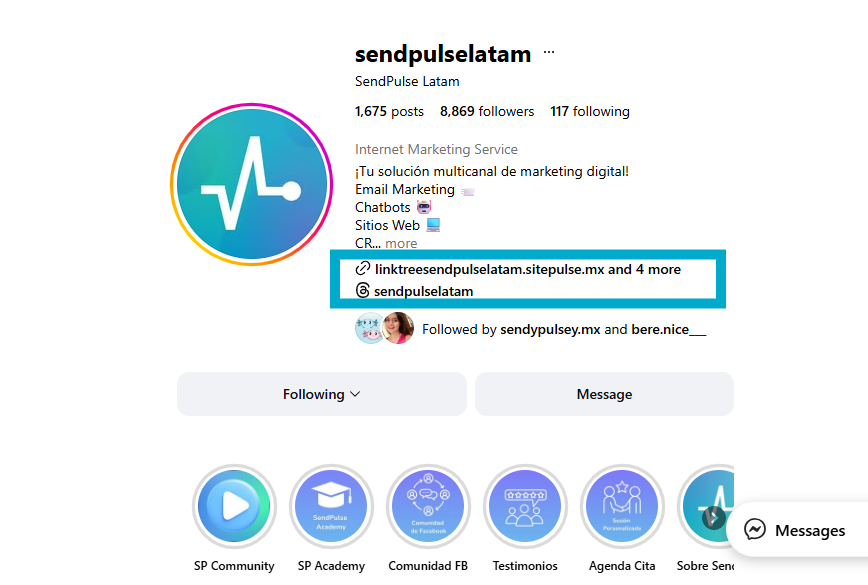 SEO en Instagram de SendPulse