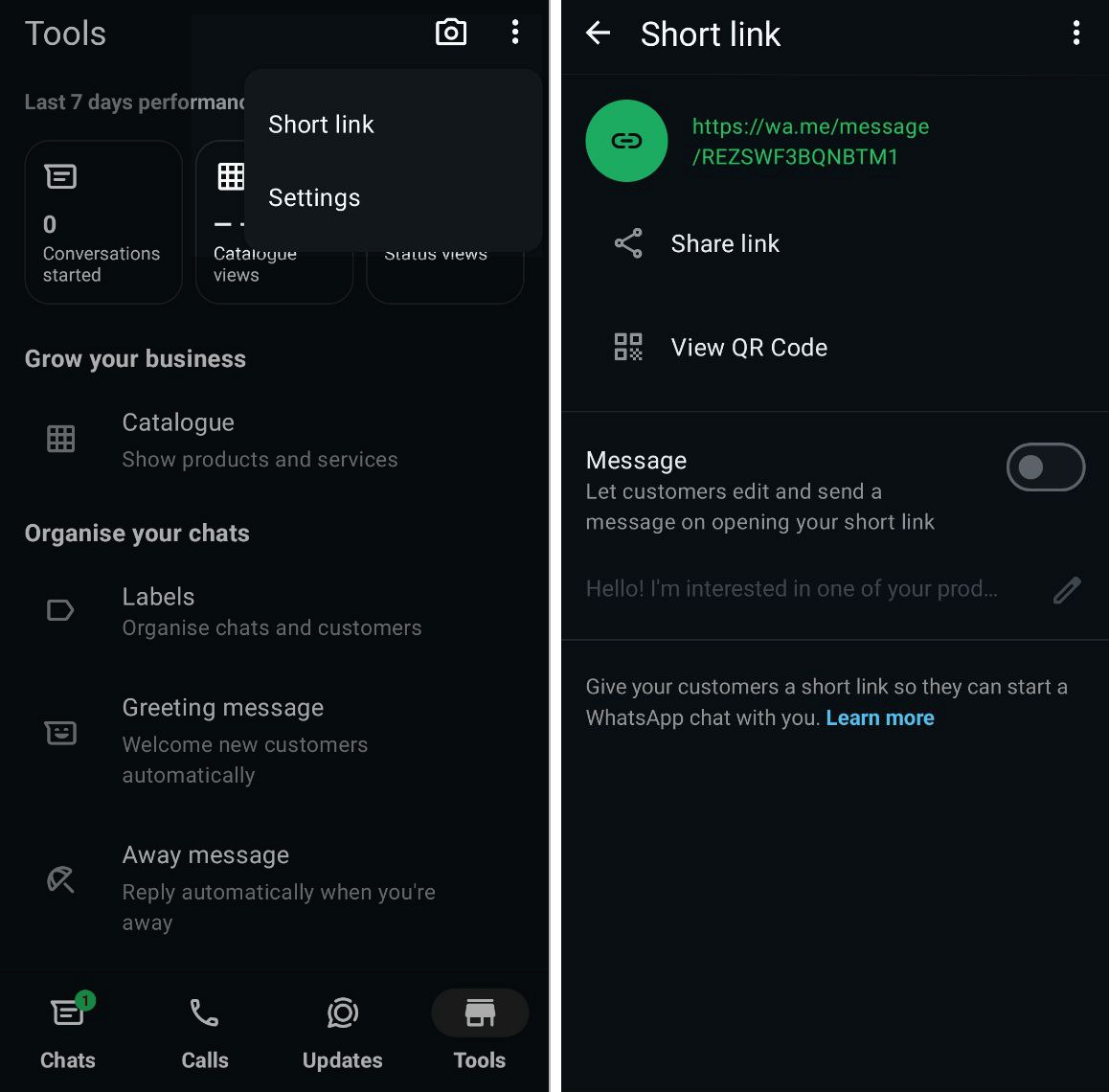 WhatsApp Business araçları üzerinden WhatsApp bağlantısı oluşturma