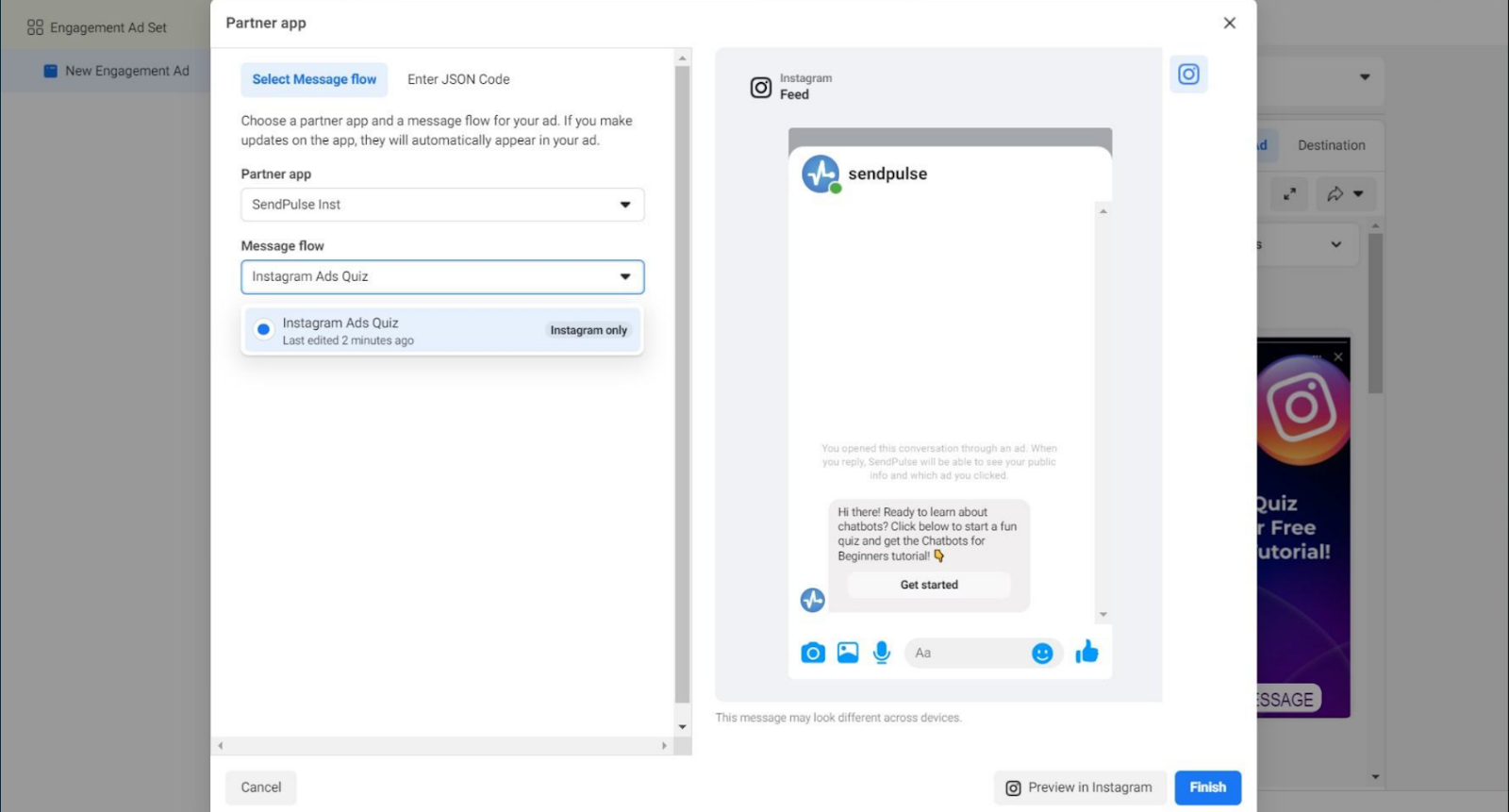 Captura de pantalla del paso final de una personalización de plantilla de publicidad en Ads Manager