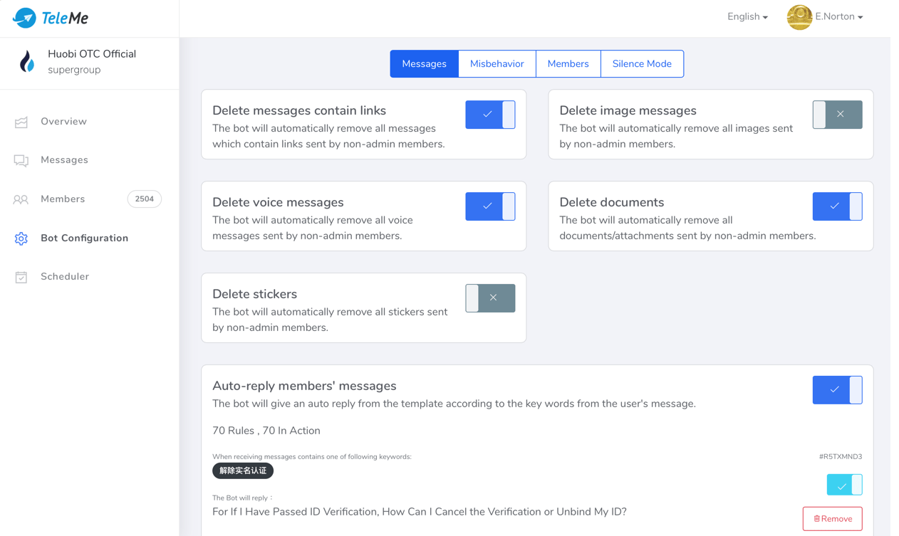 Налаштування бота-модератора Telegram-групи. Джерело: TeleMe