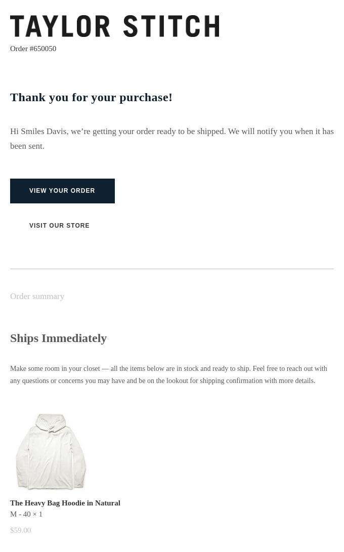 automated email to confirm an order