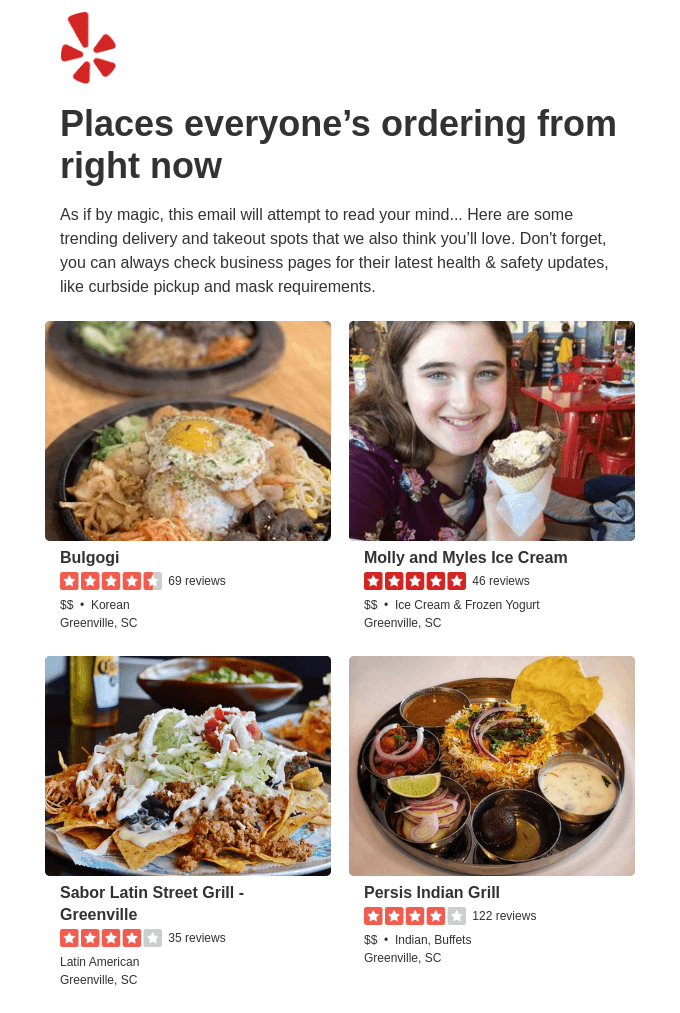 email with recommendations