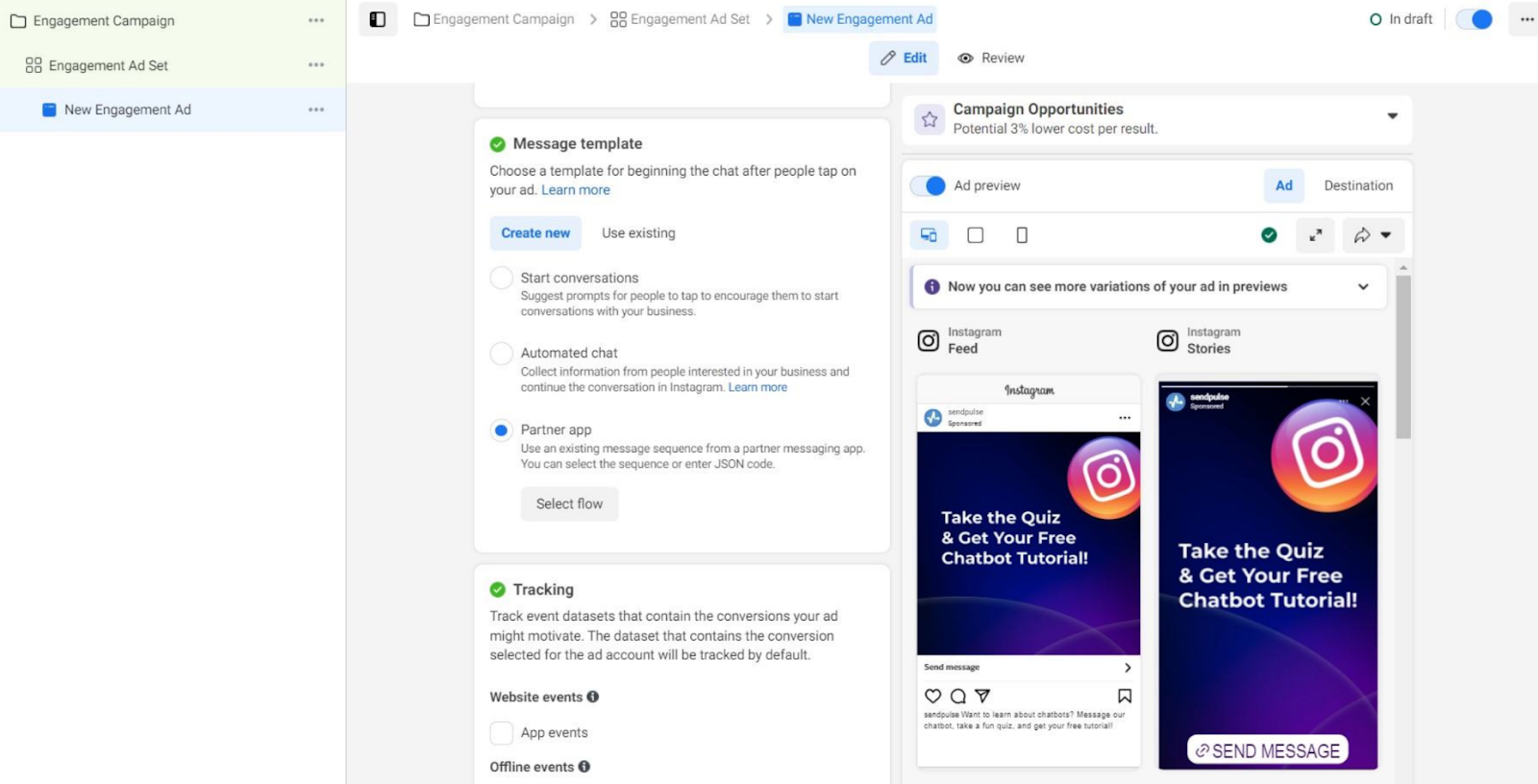 Sección para personalizar las plantillas de la campaña publicitaria 