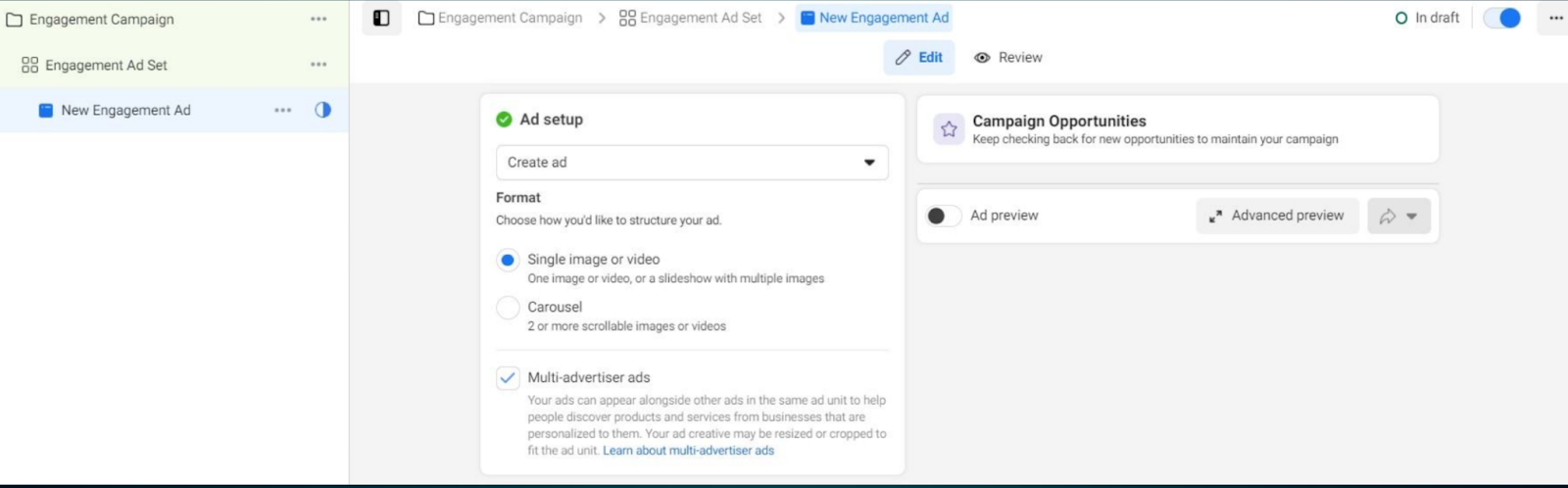 En esta área se determina cómo se verán las campañas
