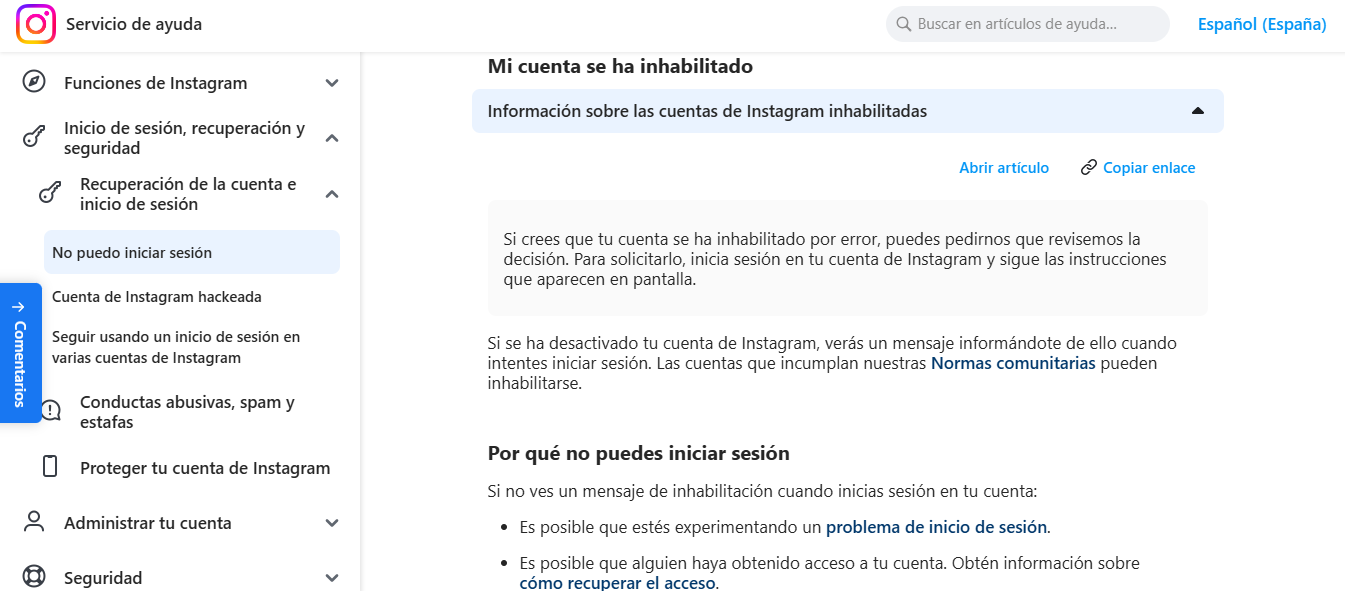 Servicio de ayuda para desbloquear Instagram