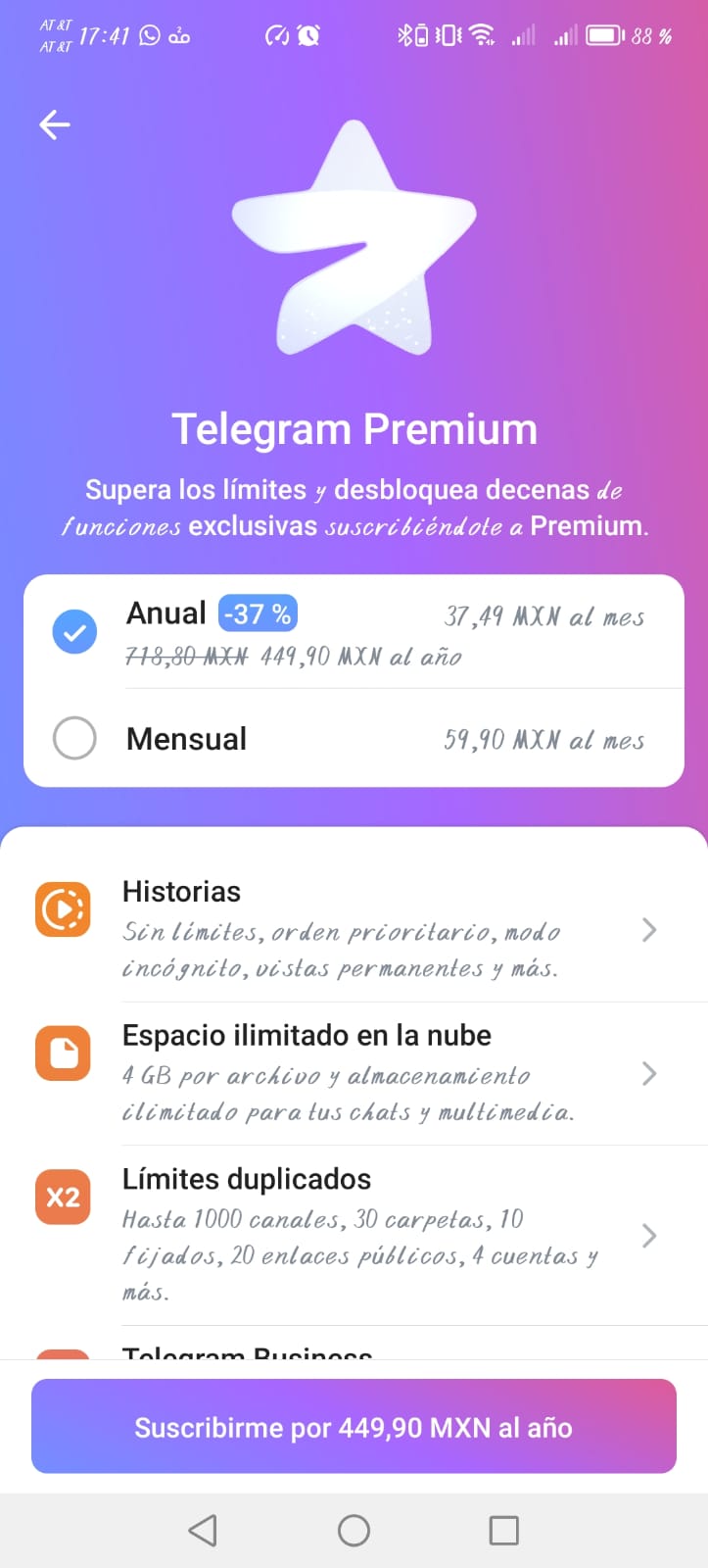 Costos de Telegram Premium