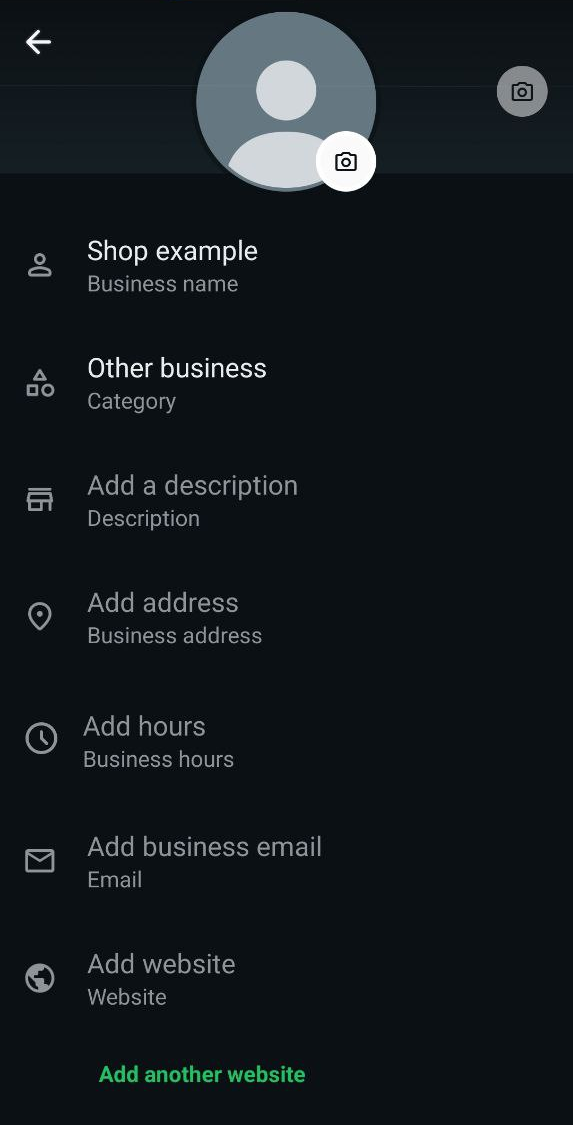 Captura de pantalla del perfil de negocios en WhatsApp