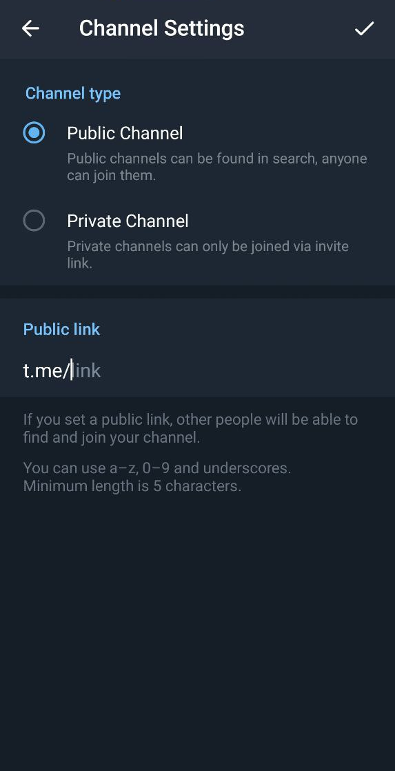 Ejemplo de la creación de un canal de Telegram en un móvil.