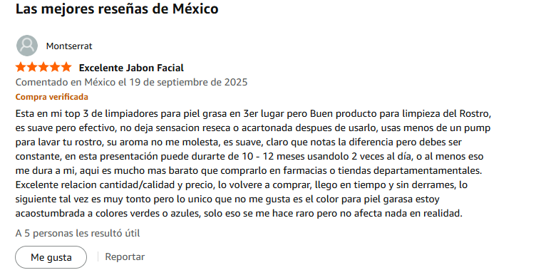 Ejemplo de una reseña informativa en Amazon