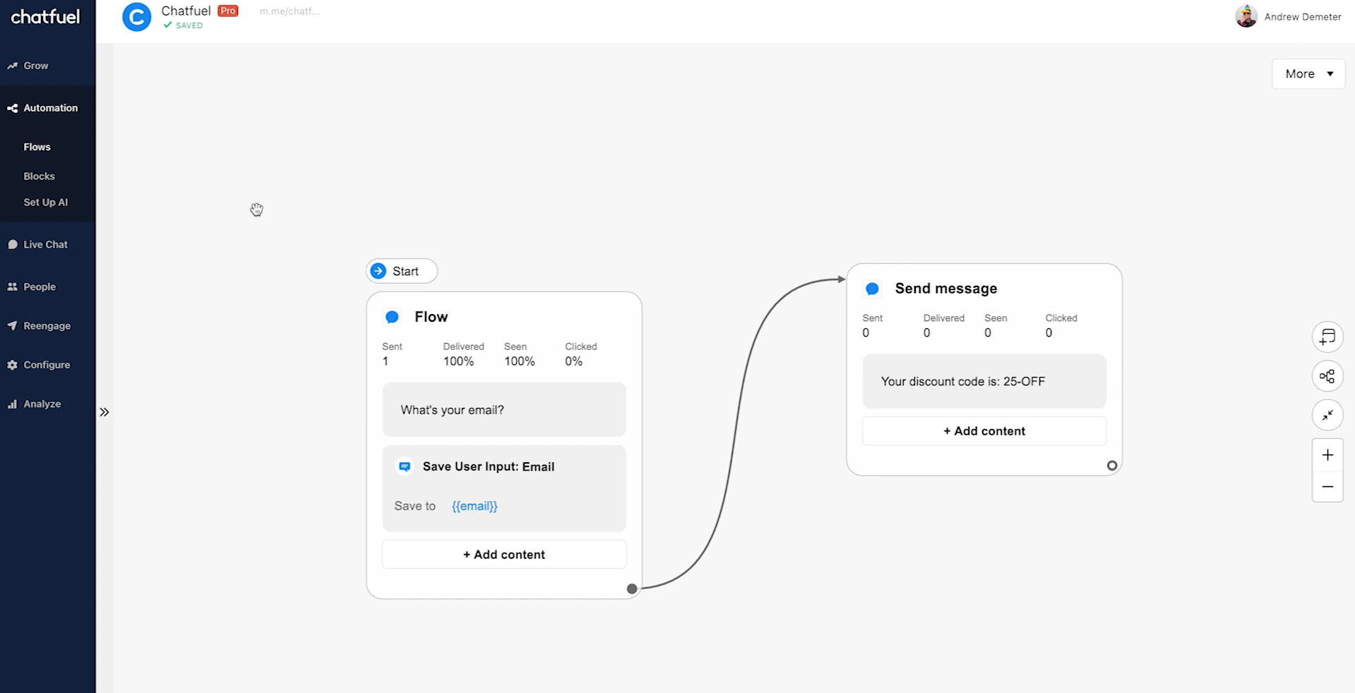 flux de chatbot pour Instagram