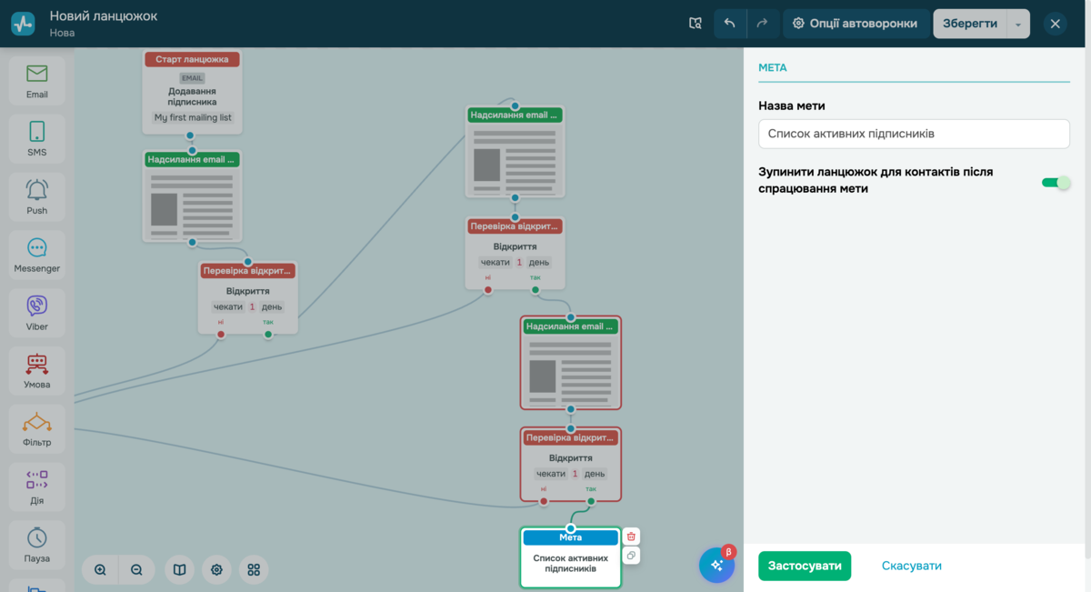Приклад заповнення мети автоматичного сценарію