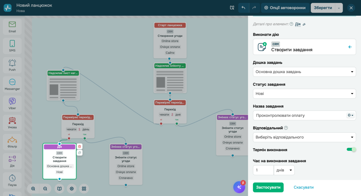 Ручне налаштування створення нового завдання у CRM