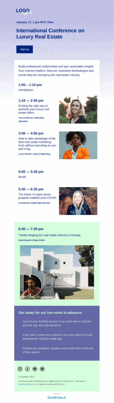 Standart bir e-posta davetiyesi örneği