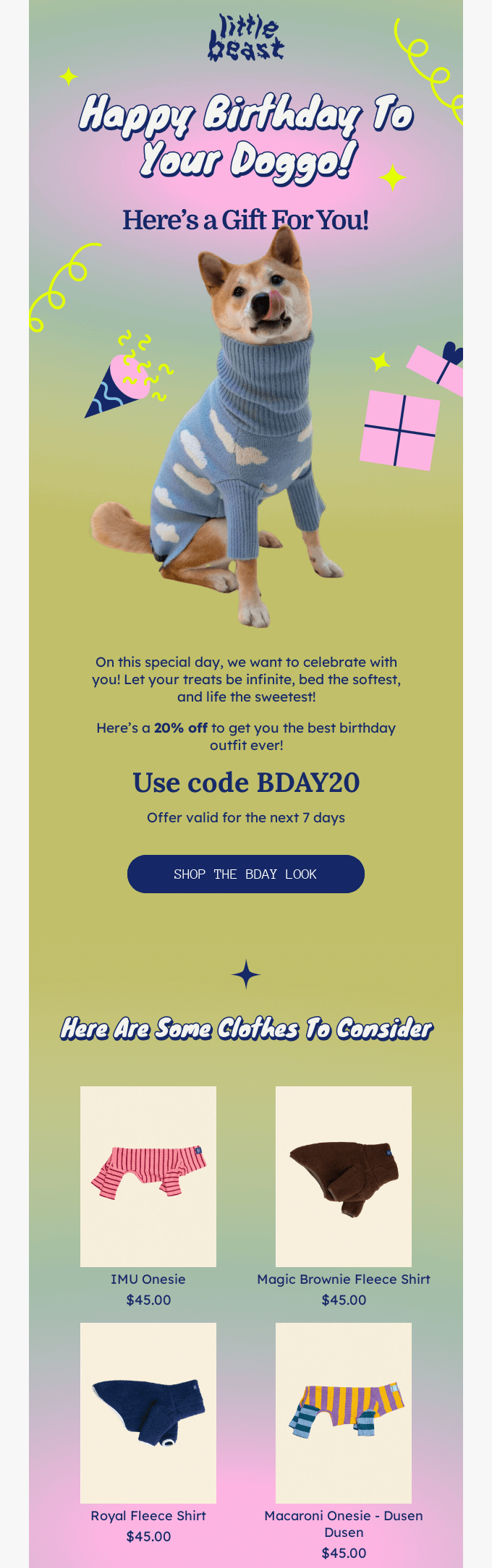 triggered email example from Little Beast