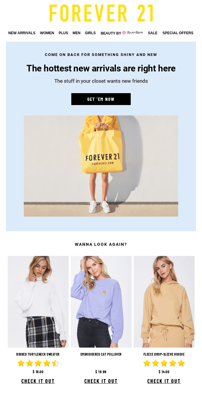 triggered email example from Forever 21