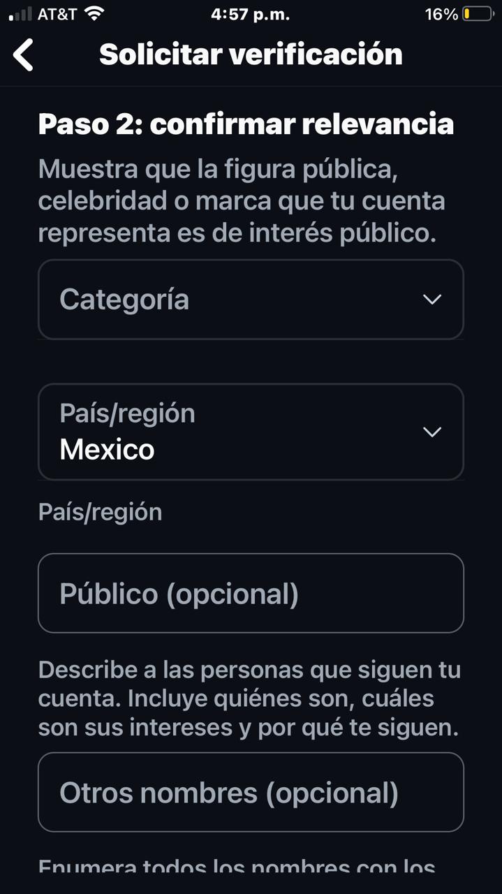 Paso dos para la verificación en Instagram