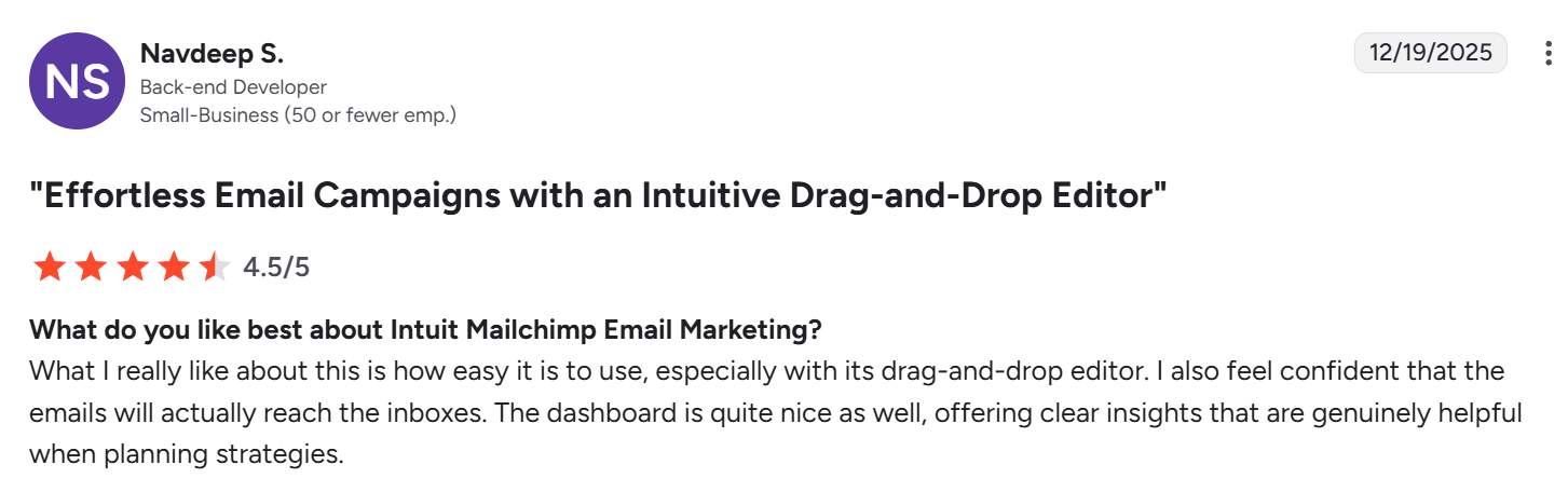 recent Mailchimp reviews