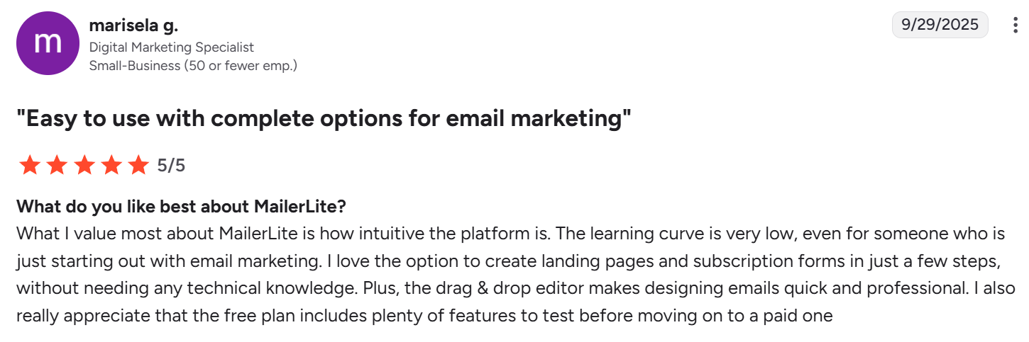 recent MailerLite review