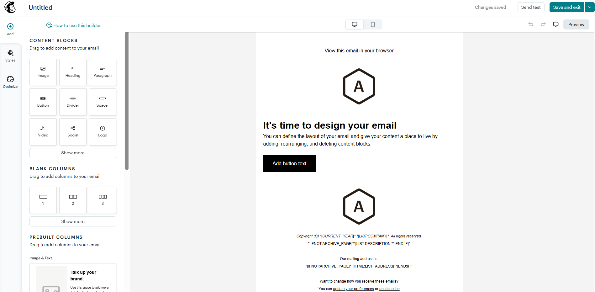Mailchimp email editor