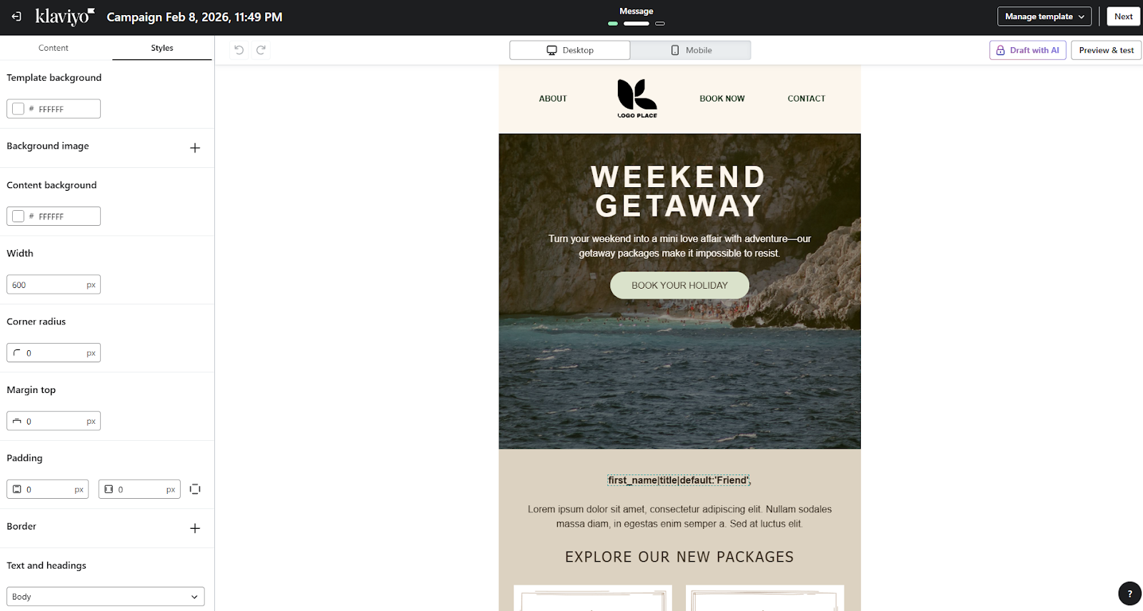 Klaviyo email builder