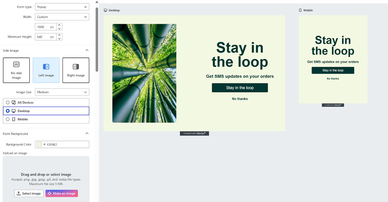 pop-up form in Klaviyo