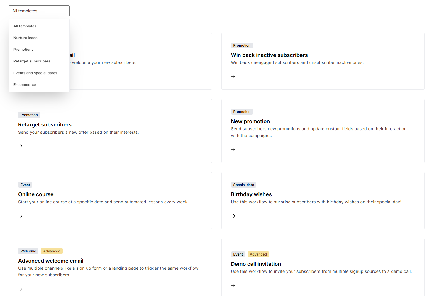 MailerLite automation templates