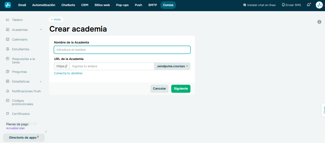SendPulse cuenta con un creador de cursos