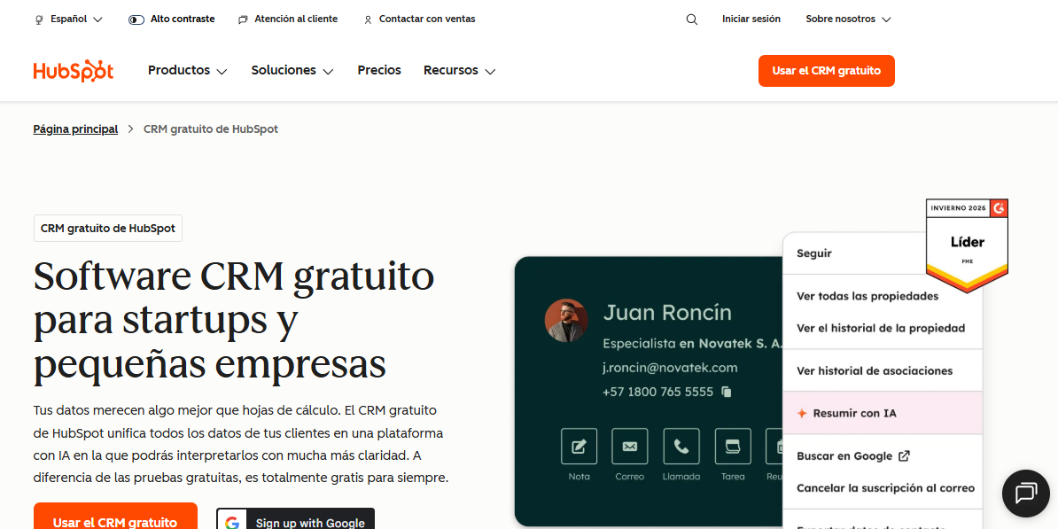 software para ventas y marketing de HubSpot