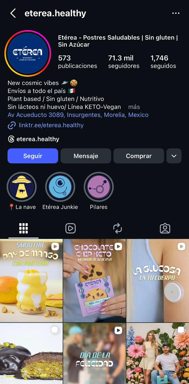 Perfil de insatgram de una tienda en línea en dicha la plataforma