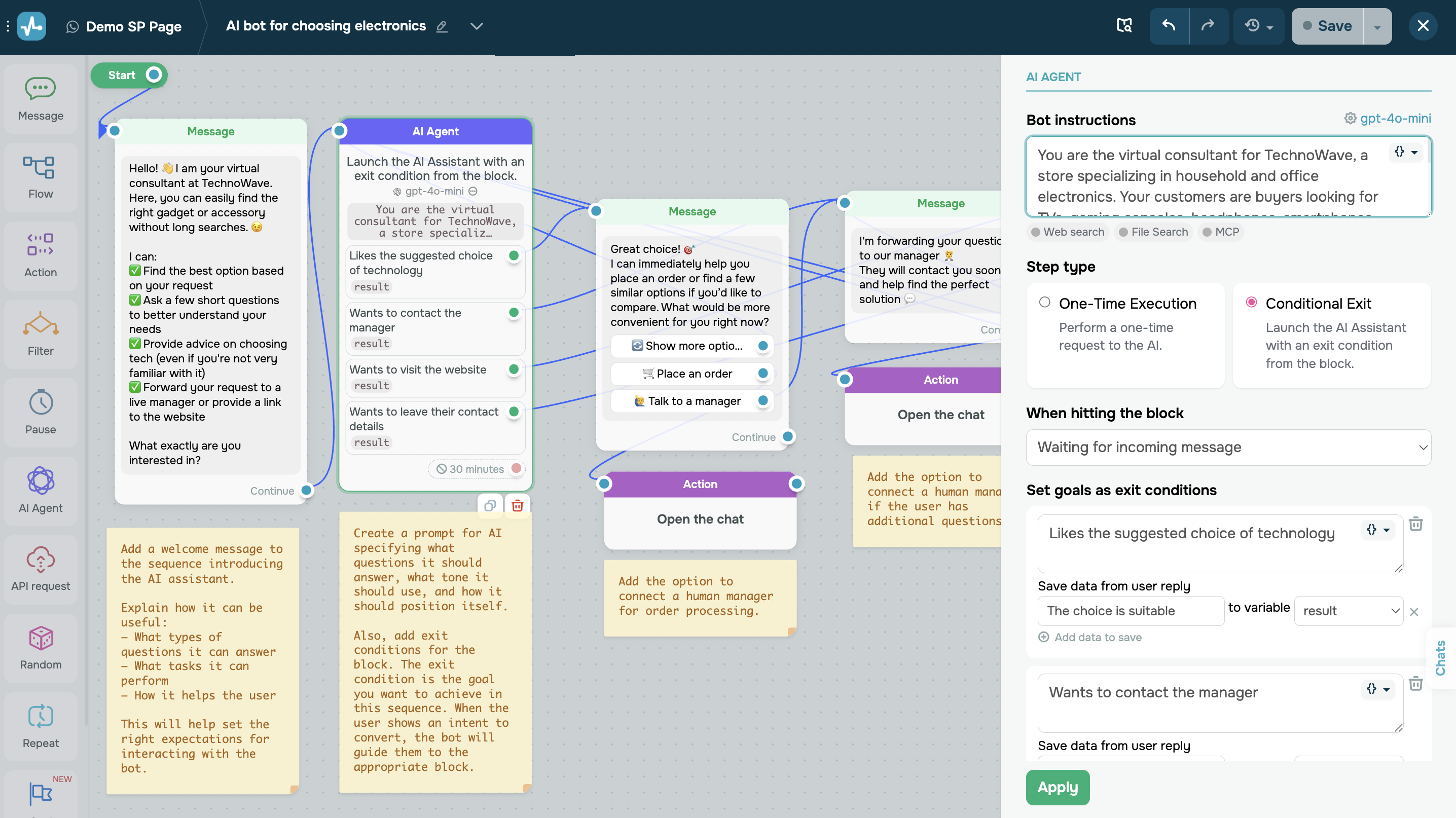 SendPulse’ta bir WhatsApp botunun yapısını düzenleme